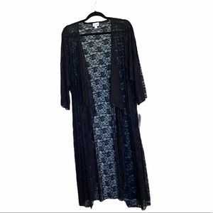 LuLaRoe SHIRLEY Kimono Size L solid Black Lace